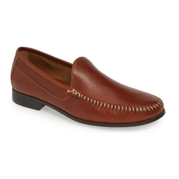 Johnston & Murphy New Cresswell Venetian Leather Loafers Cognac Brown Whipstitch - Picture 4 of 15